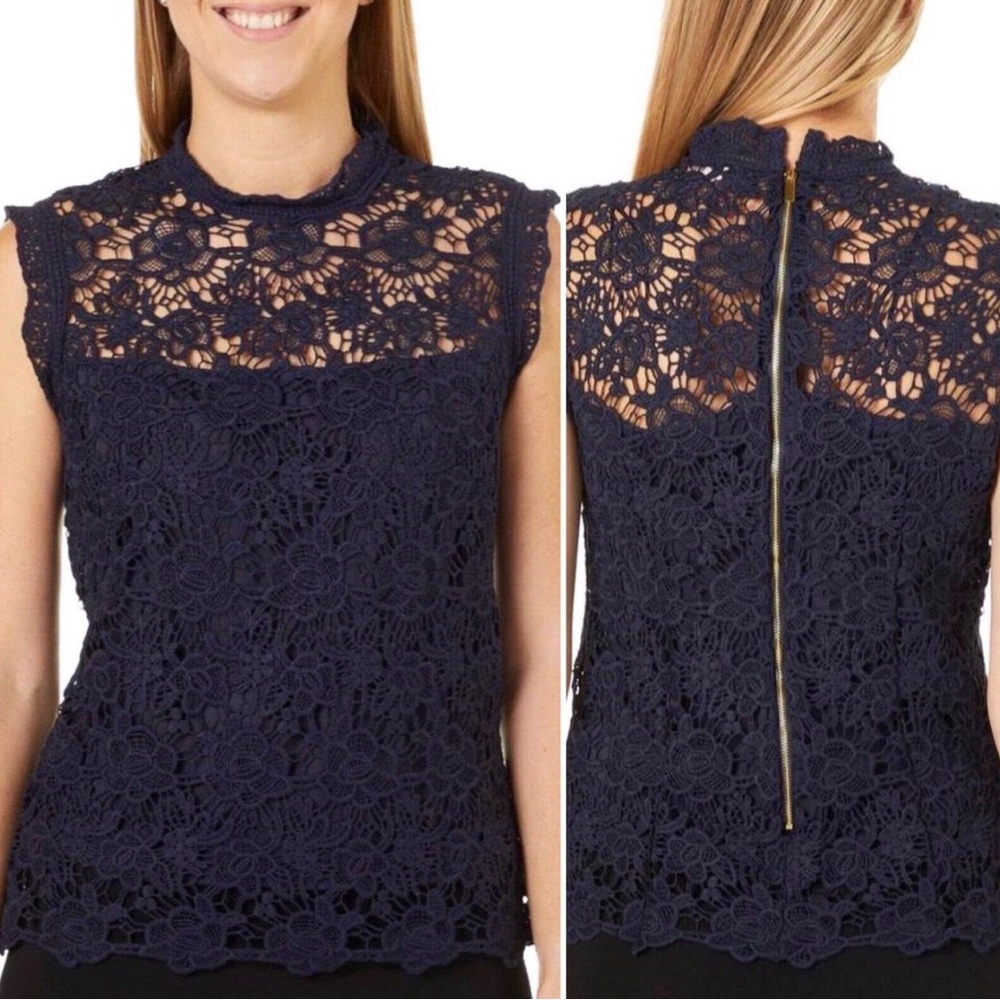 Nanette Nanette Lepore Women's Small Sleeveless Crochet Lace Top Navy Blue